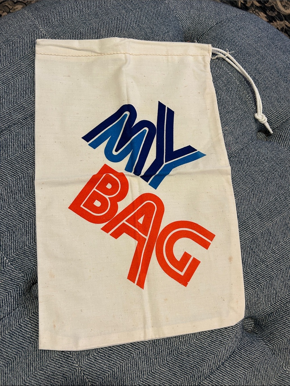 Vintage MY BAG Canvas Drawstring Pouch Retro- has musty storage odor